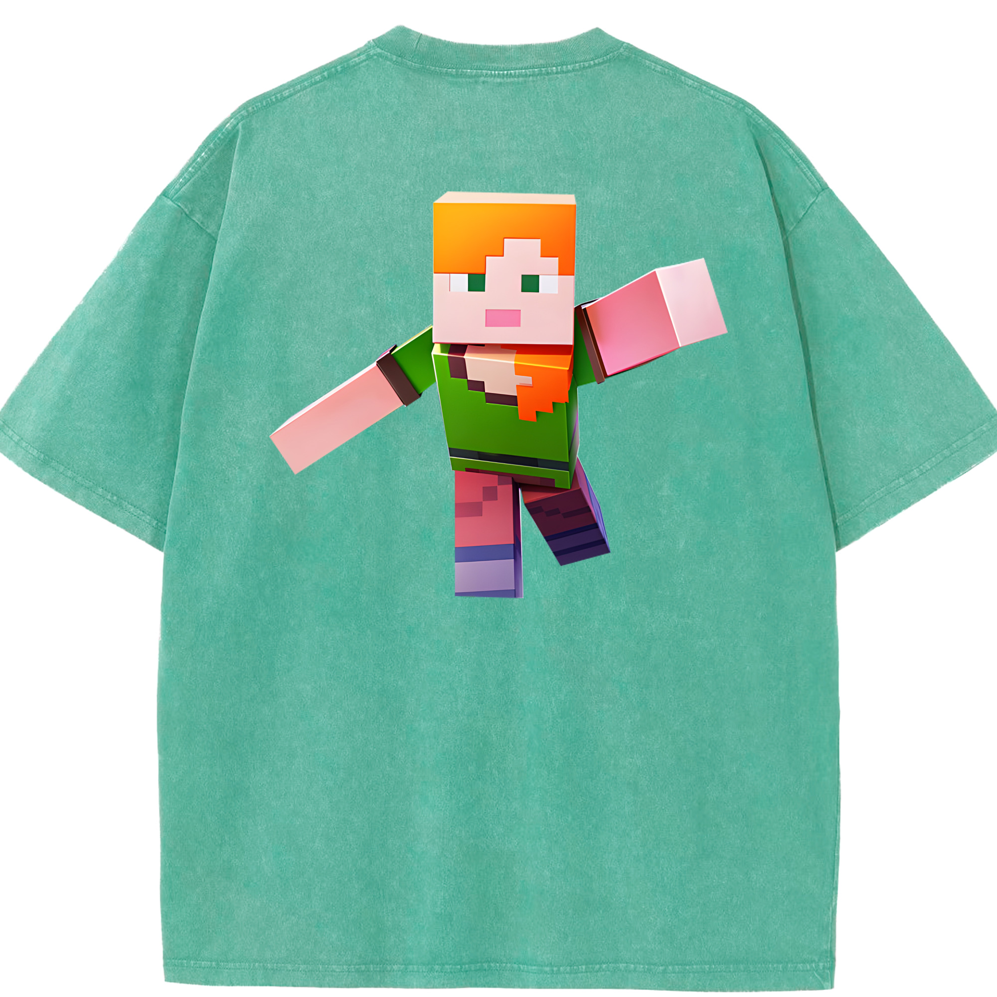 （画像用） マインクラフト ブロックの世界 Minecraft MC Block world 綿100% ヴィンテージ風 半袖Tシャツ（背面プリント）